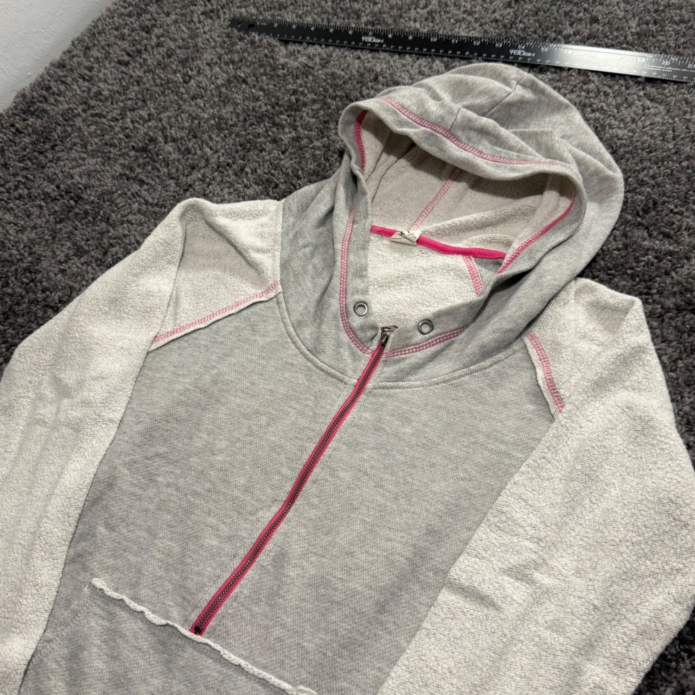 Essential Roxy Hoodie Womens Grey Excellent Pink Stitching Raw Hem XL